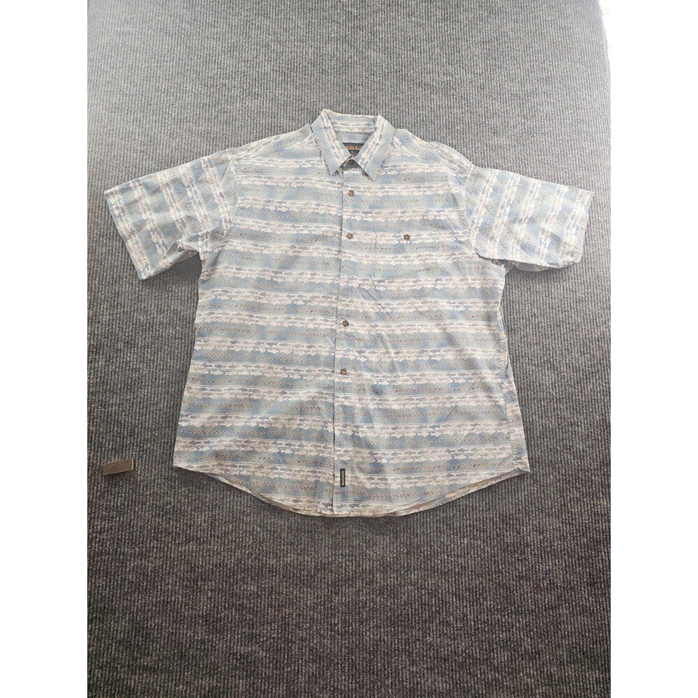 Woolrich Shirt Mens XLarge Button Fishing AOP Fish Pattern Lure Hiking Camp